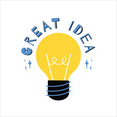 Great idea. Light bulb with text, vector illustration.