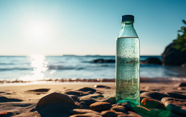 bottle of water on beach