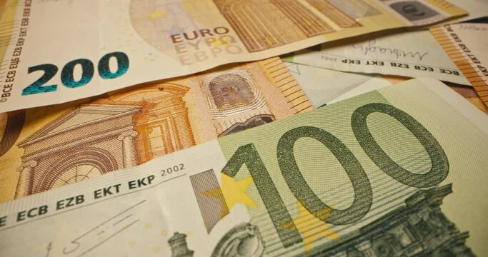 Euro Currency Banknotes: Close-Up, Money Exchange, and International Transfers. High quality 4k footage