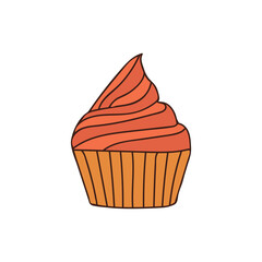 Cupcake colorful doodle illustration in vector. Muffin outline drawn colorful icon illustration.	