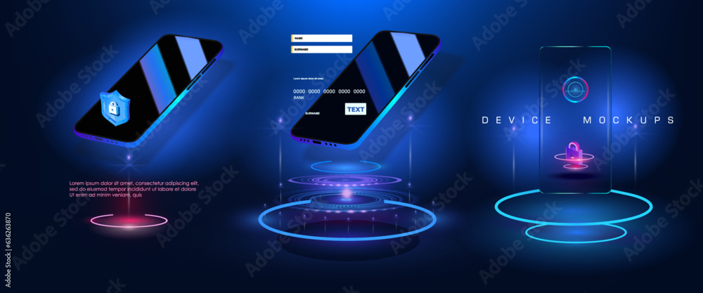 Poster presentation of protecting your data and bank account on your smartphone. phone with protective shie
