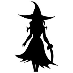 Fototapeta premium Vector black silhouette of a witch
