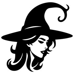 Vector black silhouette of a witch