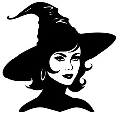 Vector black silhouette of a witch