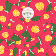 Botanical hand drawn camellia red   flower illlustration  vector seamless pattern 2