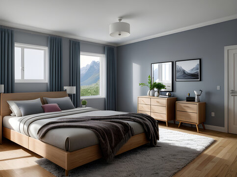 realistic interior bedroom design with hyper detail.