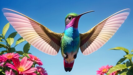 Obraz premium The Enchanting Moments of Hummingbirds Seeking Flower Nectar ai generated