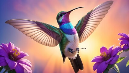Obraz premium The Enchanting Moments of Hummingbirds Seeking Flower Nectar ai generated