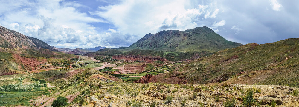 Panoramic top view of Tarapaya village. Inca Eye Valley (Ojo del Inca) or Tarapaya Lagoon in Potosi, Bolivia. Southamerican landscape