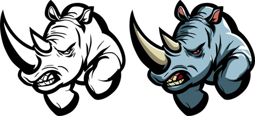 angry running gray rhinoceros, color vector illustration © Юрий Кравченко