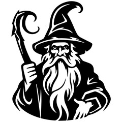 black and white Wizard Silhouette 