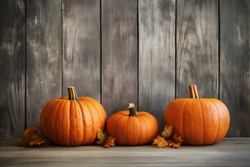 A row of pumpkin on rustic wooden background.