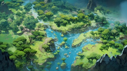 Game Map, Board Game Digital Board, Top View.forests and floating lands.Concept Art Scenery. Book Illustration. Video Game Scene. Serious Digital Painting. CG Artwork Background. Generative AI.
- 636269443