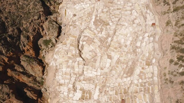 Salinas de Maras. Aerial view of Salt mines of Maras situated in the sacred valley near Cusco, Peru.