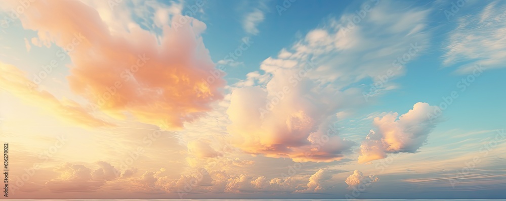 Wall mural evening sky drone view. sunset radiance paints. sunlight and clouds in perfect harmony
