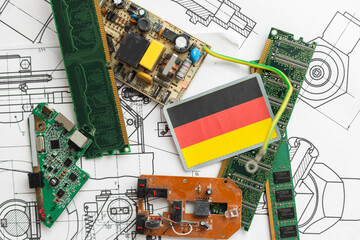 Flag of Germany on CPU operating chipset computer electronic circuit board 