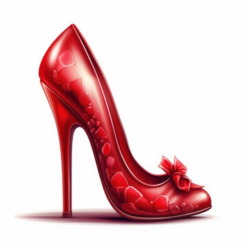Red high heel shoe, on a white background Cartoon illustration. Generative AI.
