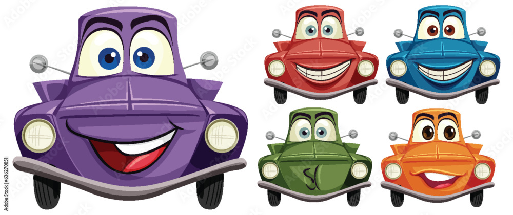 Sticker Colorful Smiling Cartoon Car Illustration