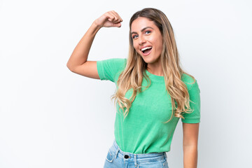 Young Uruguayan woman isolated on white background doing strong gesture