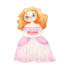 hand painted princess illustration, beauty doll. Cute childish clipart