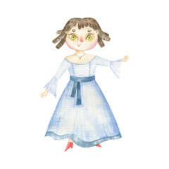 hand painted princess illustration, beauty doll. Cute childish clipart
