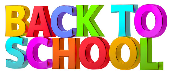 3d words back to school. Education and learning concept. Isolated on transparent png backgroynd