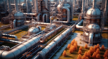 Aerial view of refineries complex pipeline system, Pipeline and pipe rack.