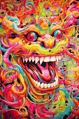 Colorful pscyhedelic dragon face
