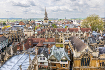 Aerial view of Brasenose College and All Saints Church in Oxford, UK. The Brasenose College is one...