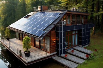 Photovoltaic panels on the roof. Solar panels.