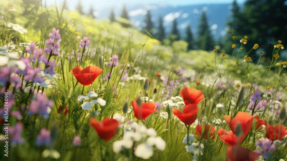 Poster summer meadow background created with generative ai