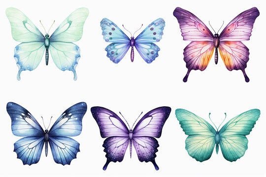 set of butterflies isolated. butterflies collection on white background,watercolor,illustration