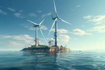 Foto auf Acrylglas Wind farm with wind turbines in the sea. © Дмитрий Баронин