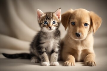 portrait of kitten and puppy