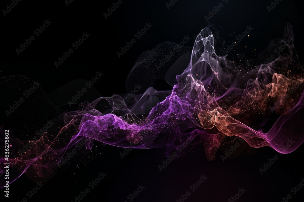 Poster abstract background with purple, pink and red polygonal waves from dots and lines ai