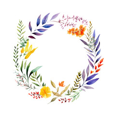 Obraz premium circle Watercolor Flower border.