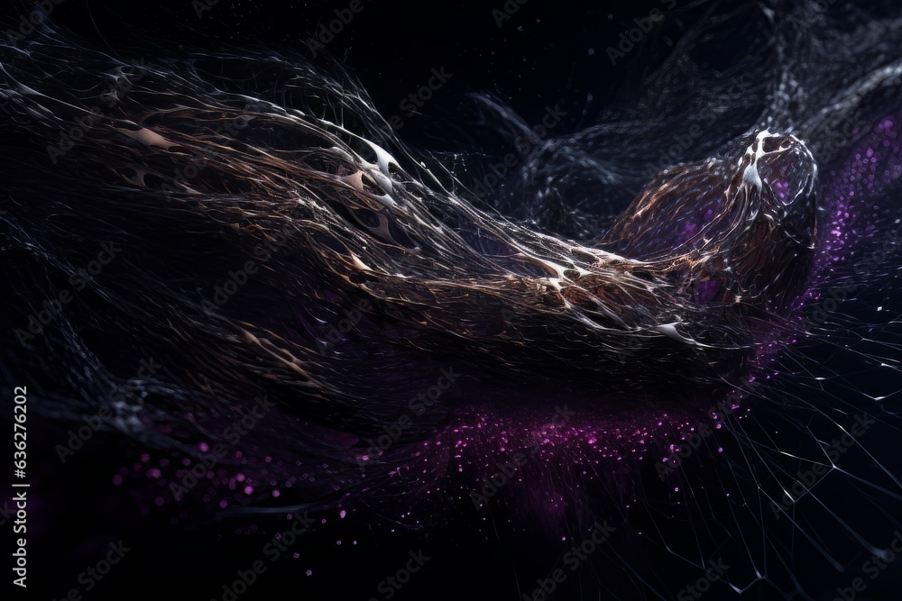 Poster abstract background with silver and purple polygonal waves from dots and lines ai
