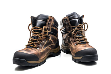 working boots, steel toecap workmans boots cut out, work boots isolated on a white background.