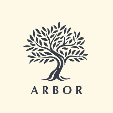 Arbor tree logo mark design. Organic nature icon. Natural plant emblem. Tree of life symbol. Vector illustration.