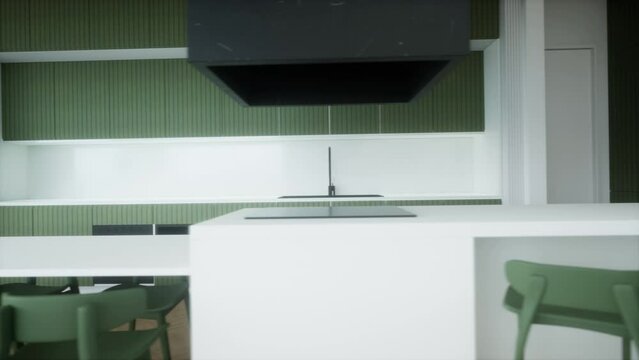 Modern Luxurious Kitchen Interior Design, 3d render animation
