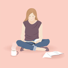 Cozy Girl Reading Book with beverage