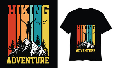 Hiking typography t-shirt design Vector print Template. Premier vector Hiking Retro t-shirt design. Hiking design ready for print vintage apparel poster Retro labels Hiking Mountain Trendy Vector