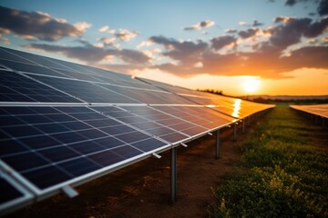 Solar panel and sunset, photovoltaic, alternative electricity source - the concept of sustainable resources