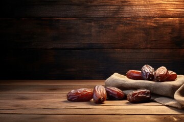 Dates on wooden background.