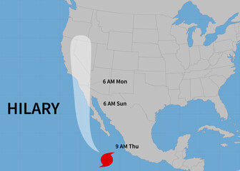 Hurricane Hilary. Hurricane Hilary toward California. Vector illustration. EPS 10