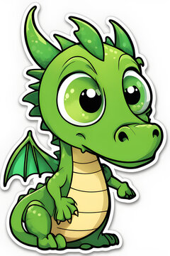 cute sticker cartoon green dragon symbol of 2024 on white background