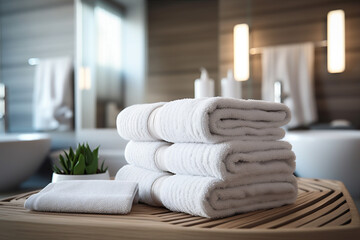 shower background relaxation soft bathroom home white room space towel table. Generative AI.