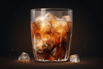 Realistic illustration of a float glass filled with ice coffee. Generative AI