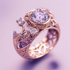 Whispers of Romance: A Wedding Ring with a Unique Elegant Design, Adorned with Enchanting Pink and Purple Diamonds and Stones. Seal Your Love with a Symbol as Unique as Your Journey.