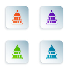 Color White House icon isolated on white background. Washington DC. Set colorful icons in square buttons. Vector